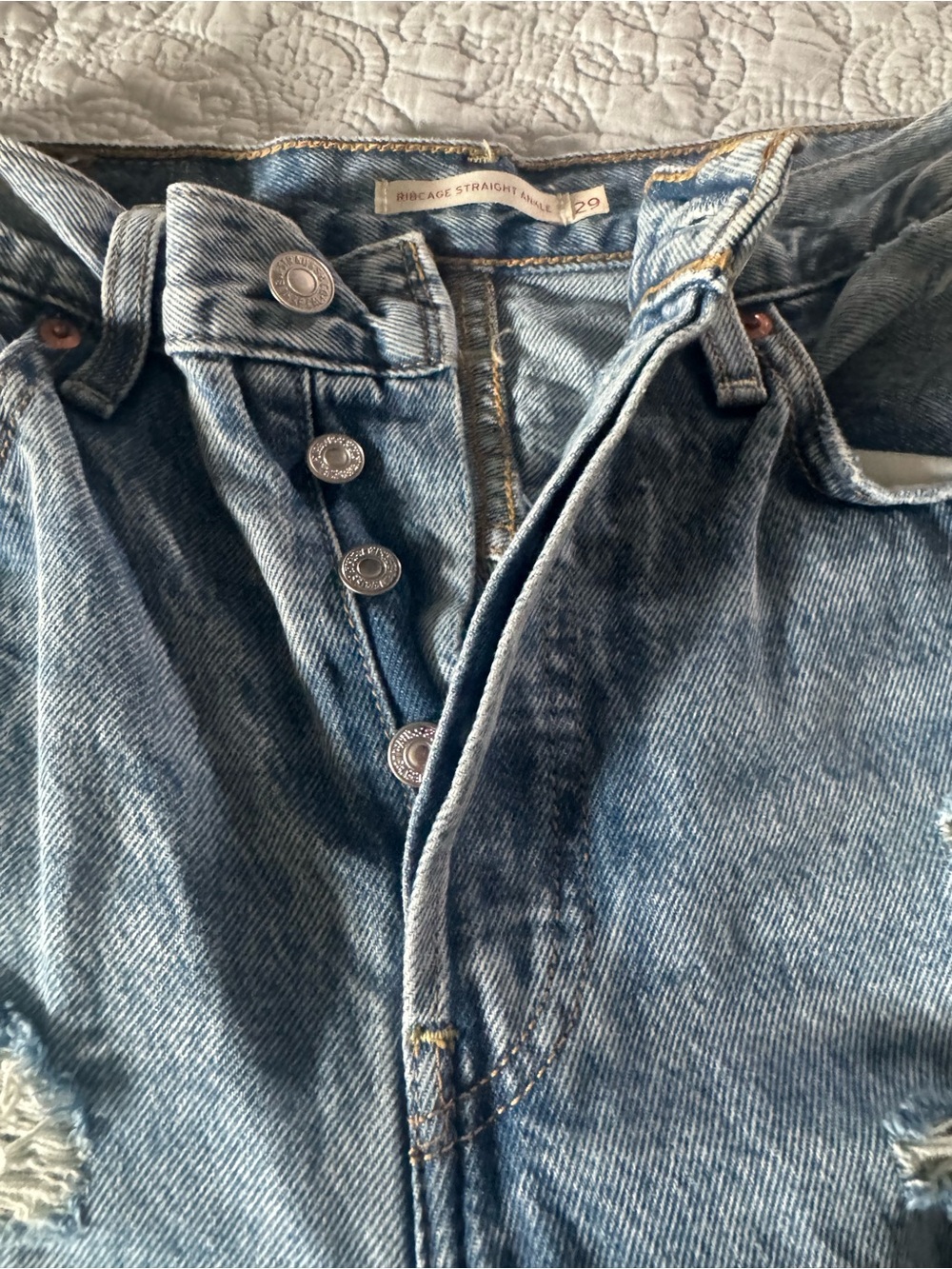 Levi's Blue Straight Ribcage Button-Fly Jeans